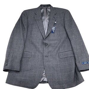 Chaps Blazer Men 42L Black‎ Gray Houndstooth Lambswool Classic Career Jacket NWT